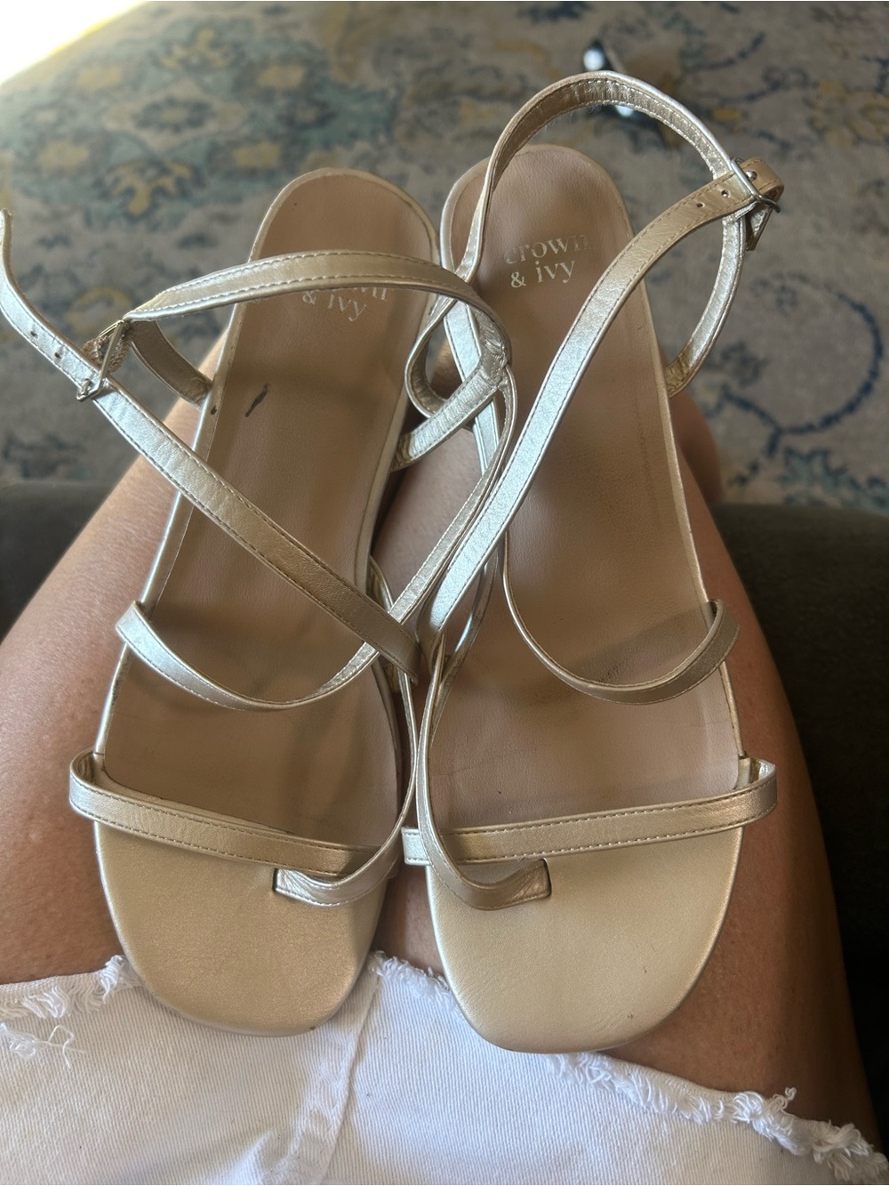crown & ivy Metallic Gold Strappy Sandals